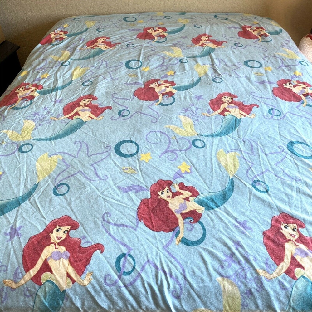 Vtg Disney Little Mermaid Flat Sheet Pillow Case